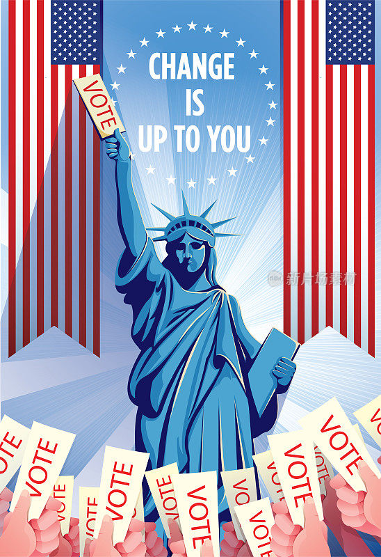 Statue Of Liberty Holding A Voting Ticket for USA Election